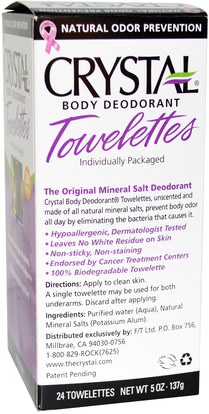 حمام، الجمال، مزيل العرق Crystal Body Deodorant, Crystal Body Deodorant Towelettes, 24 Towelettes, 0.1 oz (4 g) Each