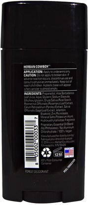 حمام، الجمال، مزيل العرق Herban Cowboy, Forest, Maximum Protection Deodorant, 2.8 oz (80 g)