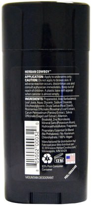 حمام، الجمال، مزيل العرق Herban Cowboy, Maximum Protection Deodorant, Mountain, 2.8 oz (80 g)