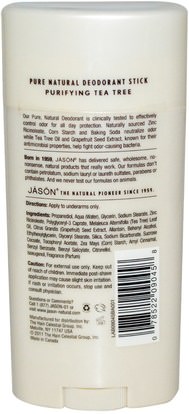 حمام، الجمال، مزيل العرق Jason Natural, Deodorant Stick, Purifying Tea Tree, 2.5 oz (71 g)