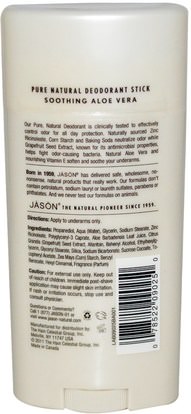 حمام، الجمال، مزيل العرق Jason Natural, Pure Natural Deodorant Stick, Soothing Aloe Vera, 2.5 oz (71 g)