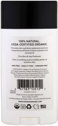 حمام، الجمال، مزيل العرق Nourish Organic, Organic Deodorant Stick, Fresh and Dry, Geranium, 2.2 oz (62 g)