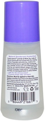 حمام، الجمال، مزيل العرق، لفة على مزيل العرق المرأة Crystal Body Deodorant, Crystal Essence, Mineral Deodorant Roll-On, Lavender & White Tea, 2.25 fl oz (66 ml)