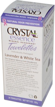 حمام، الجمال، مزيل العرق المرأة Crystal Body Deodorant, Crystal Essence Mineral Deodorant, Lavender & White Tea, 24 Towelettes (Discontinued Item)