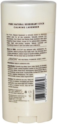 حمام، الجمال، مزيل العرق المرأة Jason Natural, Pure Natural Deodorant Stick, Calming Lavender, 2.5 oz (71 g)