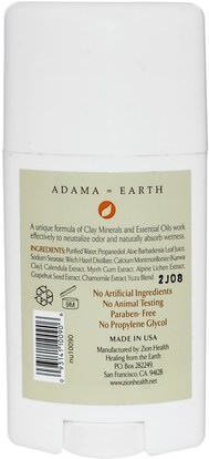 حمام، الجمال، مزيل العرق Zion Health, Adama Minerals, Clay Dry Solid Deodorant, Original, 2.5 oz (70 g)
