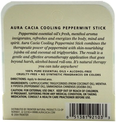 حمام، الجمال، بخاخ العطر Aura Cacia, Aromatherapy Roll-On, Cooling Peppermint, 0.31 fl oz (9.2 ml)