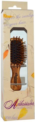 حمام، الجمال، فرش الشعر، دقة بالغة، فروة الرأس Fuchs Brushes, Ambassador Hairbrushes, Olivewood Mini/Wood Pins, 1 Hair Brush