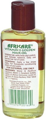 حمام، الجمال، دقة بالغة، فروة الرأس Cococare, Africare, Vitamin E Golden Hair Oil, 2 fl oz (60 ml)