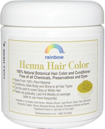 حمام، الجمال، الشعر، فروة الرأس، لون الشعر، العناية بالشعر Rainbow Research, Henna, Hair Color and Conditioner, Red, 4 oz (113 g)