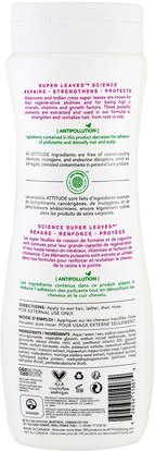 حمام، الجمال، الشعر، فروة الرأس، الشامبو، مكيف ATTITUDE, Super Leaves Science, Natural Shampoo, Moisture Rich, Quinoa & Jojoba, 16 oz (473 ml)