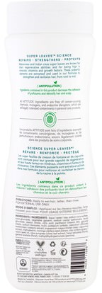 حمام، الجمال، الشعر، فروة الرأس، الشامبو، مكيف ATTITUDE, Super Leaves Science, Natural Shampoo, Nourishing & Strengthening, Grape Seed Oil & Olive Leaves, 16 oz (473 ml)