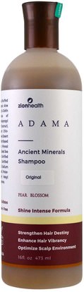 حمام، الجمال، الشعر، فروة الرأس، الشامبو، مكيف Zion Health, Adama, Ancient Minerals Shampoo, Original, Pear Blossom, 16 fl oz (473 ml)