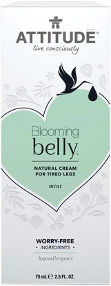 حمام، الجمال، أعطى، كريامز، أسفل ATTITUDE, Blooming Belly, Natural Cream for Tired Legs, Mint, 2.5 fl oz (75 ml)