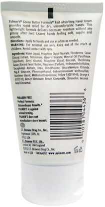 حمام، الجمال، كريمات اليد Palmers, Cocoa Butter Formula, with Vitamin E, Fast Absorbing Hand Cream, 2.1 oz (60 g)
