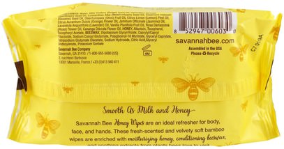 حمام، الجمال، الصحة Savannah Bee Company Inc, Bamboo Honey Wipes, Tupelo Honey, 30 Towelettes