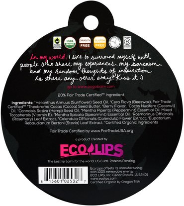 حمام، الجمال، العناية الشفاه، بلسم الشفاه Eco Lips Inc., POGO, Organic Lip Balm, Iced Iced Berry, 0.15 oz (4.25 g)