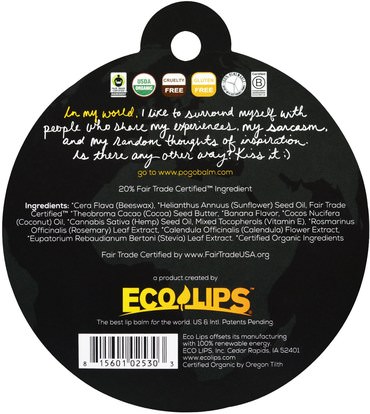 حمام، الجمال، العناية الشفاه، بلسم الشفاه Eco Lips Inc., POGO, Organic Lip Balm, Split Banana, 0.15 oz (4.25 g)