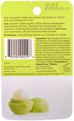 حمام، الجمال، العناية الشفاه، بلسم الشفاه EOS, Organic Lip Balm, Honeysuckle Honeydew, 0.25 oz (7 g)