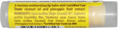 حمام، الجمال، العناية الشفاه، بلسم الشفاه Everyday Coconut, Fair Trade Lip Balm, Coconut Pineapple, 0.15 oz (4.25 g)