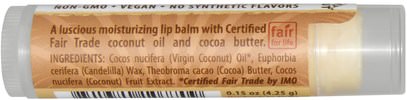 حمام، الجمال، العناية الشفاه، بلسم الشفاه Everyday Coconut, Fair Trade Lip Balm, Purely Coconut, 0.15 oz (4.25 g)