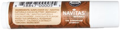 حمام، الجمال، العناية الشفاه، بلسم الشفاه Navitas Organics, Organic, Cacao Lip Balm.15 oz (4.25 g)