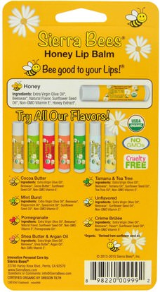 حمام، الجمال، العناية الشفاه، بلسم الشفاه، النحل سيرا العضوية بلسم الشفاه Sierra Bees, Organic Lip Balms, Honey, 8 Pack.15 oz (4.25 g) Each