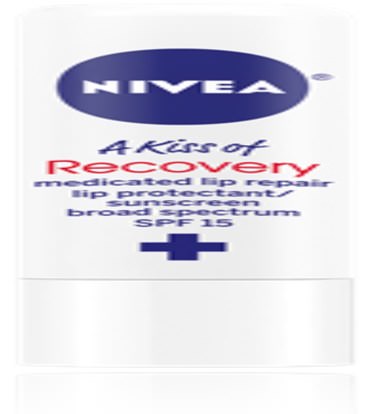 حمام، الجمال، العناية الشفاه، شفة الشمس Nivea, A Kiss of Recovery, Medicated Lip Repair, SPF 15, 0.17 oz (4.8 g)