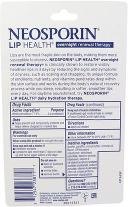 حمام، الجمال، العناية الشفاه Neosporin, Overnight Renewal Therapy, White Petrolatum Lip Protectant, 0.27 oz (7.7 g)