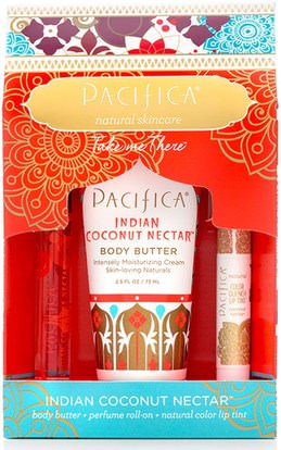 حمام، الجمال، أحمر الشفاه، لمعان، بطانة، غسول الجسم Pacifica, Take Me There, Indian Coconut Nectar, 3 Piece Kit