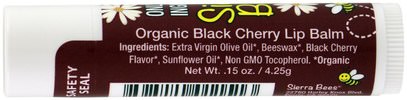 حمام، الجمال، أحمر الشفاه، معان، بطانة، العناية الشفاه Sierra Bees, Organic Lip Balm, Black Cherry, 4 Pack.15 oz (4.25 g) Each