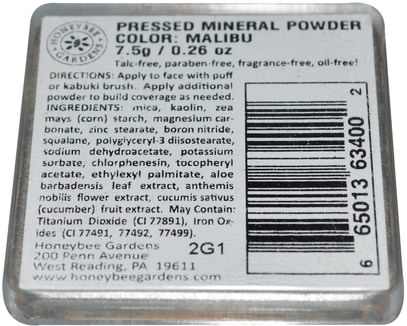 حمام، الجمال، ماكياج، مسحوق مضغوط Honeybee Gardens, Pressed Mineral Powder, Malibu, 0.26 oz (7.5 g)