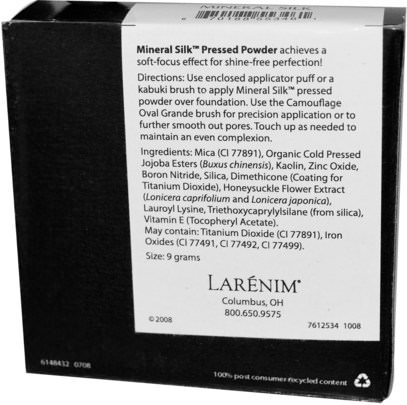 حمام، الجمال، ماكياج، مسحوق مضغوط Larenim, Adjustable Coverage Pressed Powder, Mineral Silk Lt-Med, 0.3 oz (9 g)