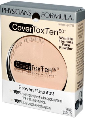 حمام، الجمال، ماكياج، مسحوق مضغوط Physicians Formula, Inc., CoverToxTen 50, Wrinkle Formula Face Powder, Translucent Light, 0.3 oz (9 g)