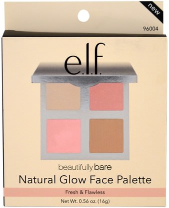 حمام، الجمال، ماكياج E.L.F. Cosmetics, Beautifully Bare, Natural Glow Face Palette, Fresh & Flawless, 0.56 oz (16 g)