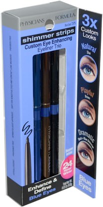 حمام، الجمال، ماكياج، بطانة العين Physicians Formula, Inc., Shimmer Strips, Custom Eye Enhancing Eyeliner Trio, Blue Eyes, 0.03 oz (0.85 g)