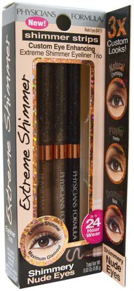 حمام، الجمال، ماكياج، بطانة العين Physicians Formula, Inc., Shimmer Strips, Extreme Shimmer Eyeliner Trio, Nude Eyes, 0.03 oz (.85 g)
