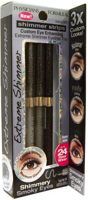 حمام، الجمال، ماكياج، بطانة العين Physicians Formula, Inc., Shimmer Strips, Extreme Shimmer Eyeliner Trio, Smoky Eyes, 0.03 oz (0.85 g)