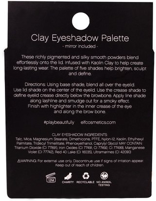 حمام، الجمال، بنية، العيون E.L.F. Cosmetics, Clay Eyeshadow Palette, Necessary Nudes, 0.26 oz (7.5 g)
