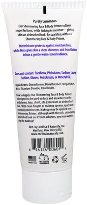 حمام، الجمال، ماكياج، وجه الاشعال Mellisa B. Naturally, Shimmering Face & Body Primer, 3 fl oz (88 ml)