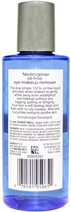 حمام، الجمال، ماكياج، العناية بالوجه، مزيل ماكياج Neutrogena, Oil-Free Eye Makeup Remover, 5.5 fl oz (162 ml)