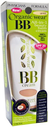 حمام، الجمال، ماكياج، السائل ماكياج Physicians Formula, Inc., Organic Wear, BB All-in-1 Beauty Balm Cream, Light, 1.2 fl oz (35 ml)