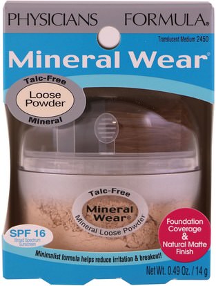 حمام، الجمال، ماكياج Physicians Formula, Inc., Mineral Wear, Loose Powder, Translucent Medium, SPF 16, 0.49 oz (14 g)