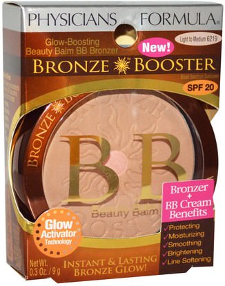 حمام، الجمال، ماكياج، وميض / مسحوق برونزي، استحى Physicians Formula, Inc., Bronze Booster, Glow-Boosting Beauty Balm BB Bronzer, SPF 20, Light to Medium, 0.3 oz (9 g)