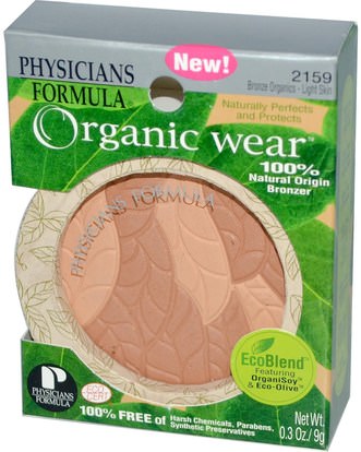 حمام، الجمال، ماكياج، وميض / مسحوق برونزي، استحى Physicians Formula, Inc., Organic Wear, 100% Natural Origin Bronzer, Bronze Organics - Light Skin, 0.3 oz (9 g)