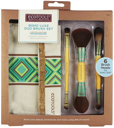 حمام، الجمال، أدوات ماكياج، فرش ماكياج، هدية مجموعات EcoTools, BoHo Luxe Duo Brush Set, Limited Edition, 4 Piece Set