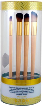 حمام، الجمال، أدوات ماكياج، فرش الماكياج EcoTools, Gold Collection, Color Correct & Perfect Brush Set, 4 Brushes