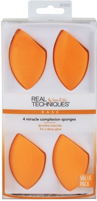 حمام، الجمال، أدوات ماكياج، فرش الماكياج Real Techniques by Samantha Chapman, Miracle Complexion Sponges, 4 Pack