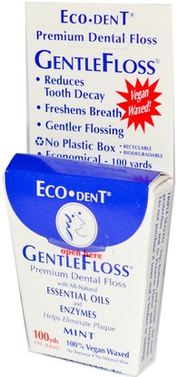 حمام، الجمال، العناية بالأسنان عن طريق الفم، خيط تنظيف الأسنان Eco-Dent, GentleFloss, Mint, 100 yds (91.44 m)