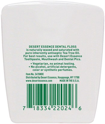 حمام، الجمال، العناية بالأسنان عن طريق الفم، خيط الأسنان، منتجات نظافة الفم Desert Essence, Tea Tree Oil Dental Floss, Waxed, 50 Yds (45.7 m)